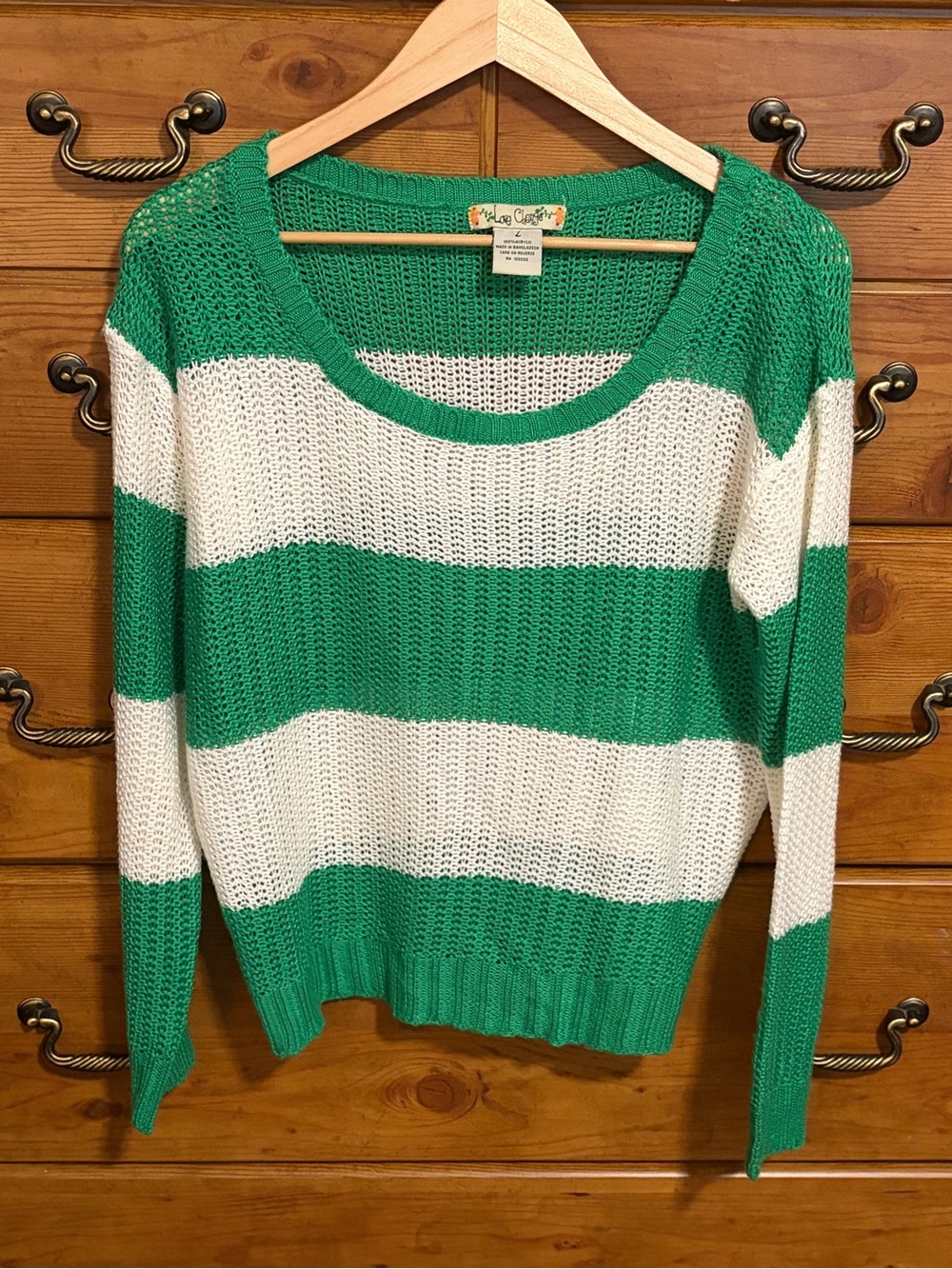 Green & White Striped Scoop Neck Sweater by Lucky Brand